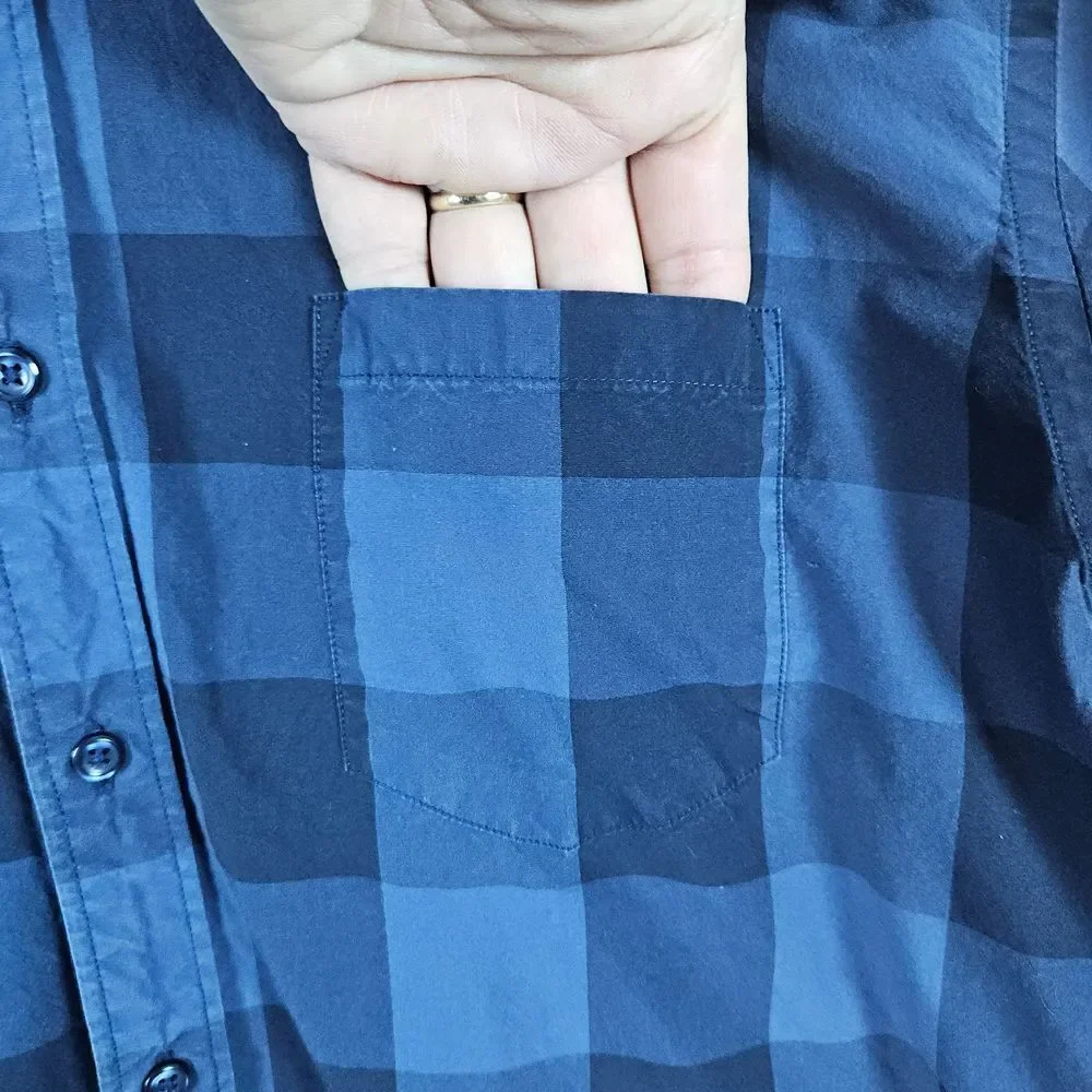 J Crew Men's Blue/Black Plaid Button Down‎ Shirt Size L 16-16 1/2 2-Ply Cotton
